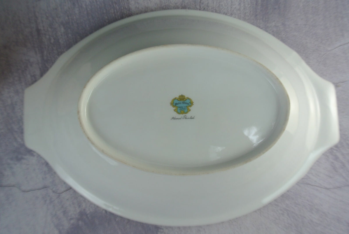 Vintage Hand Painted Meito China Oval Serving Dish with Handles
