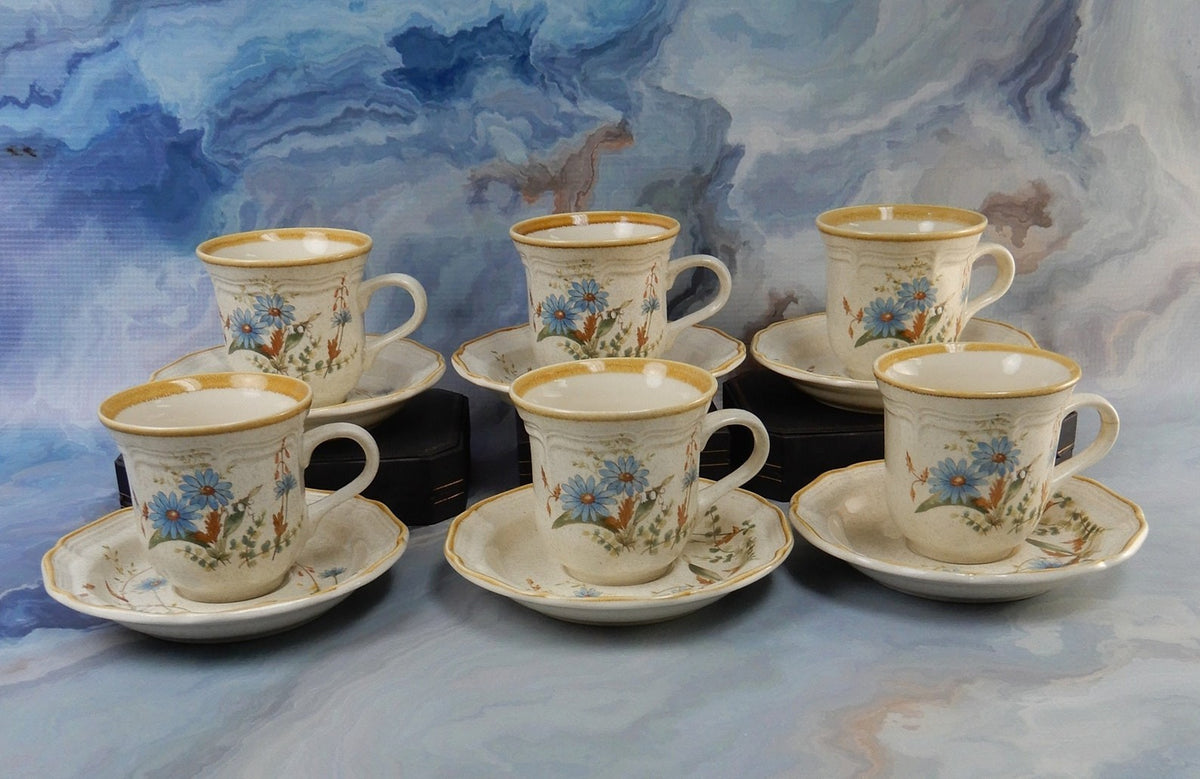 Vintage Mikasa Blue Daisies Cups and Saucers Set - Made in Japan