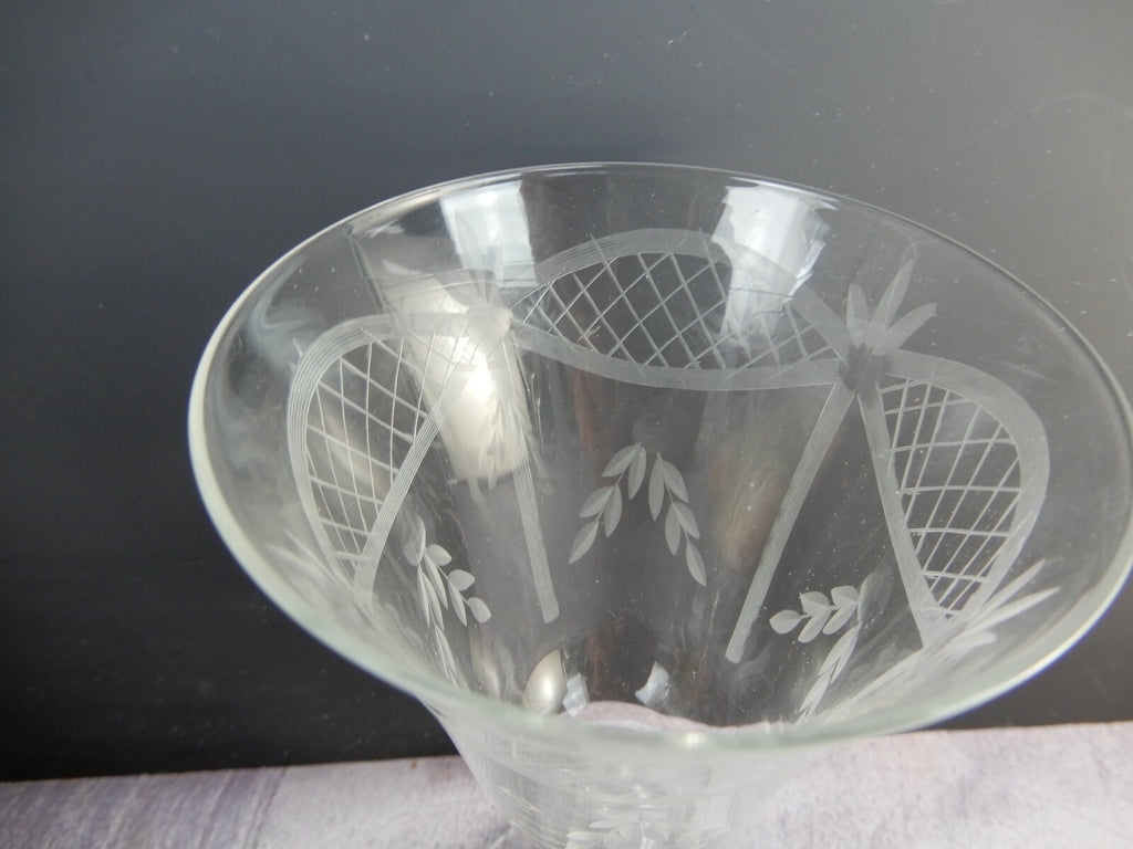 Set of 2 Vintage Long Stem Etched Water/Wine Glasses