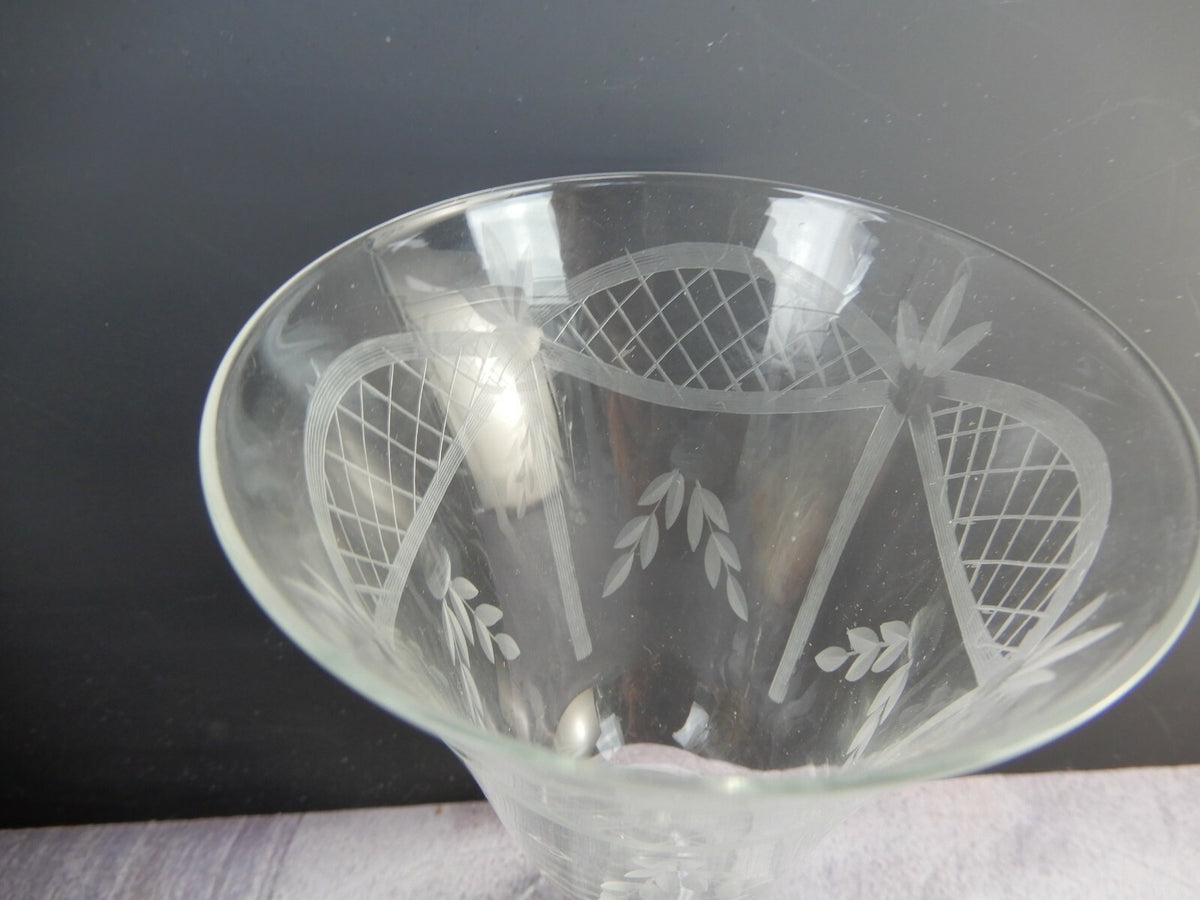 Set of 2 Vintage Long Stem Etched Water/Wine Glasses