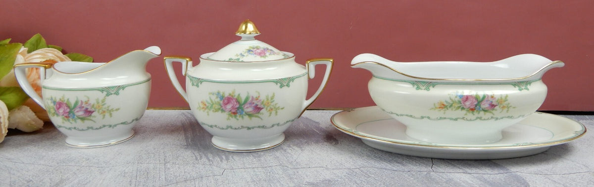 Set of Sugar Bowl,Creamer, Gravy Boat Morimura Fine China Made in Japan