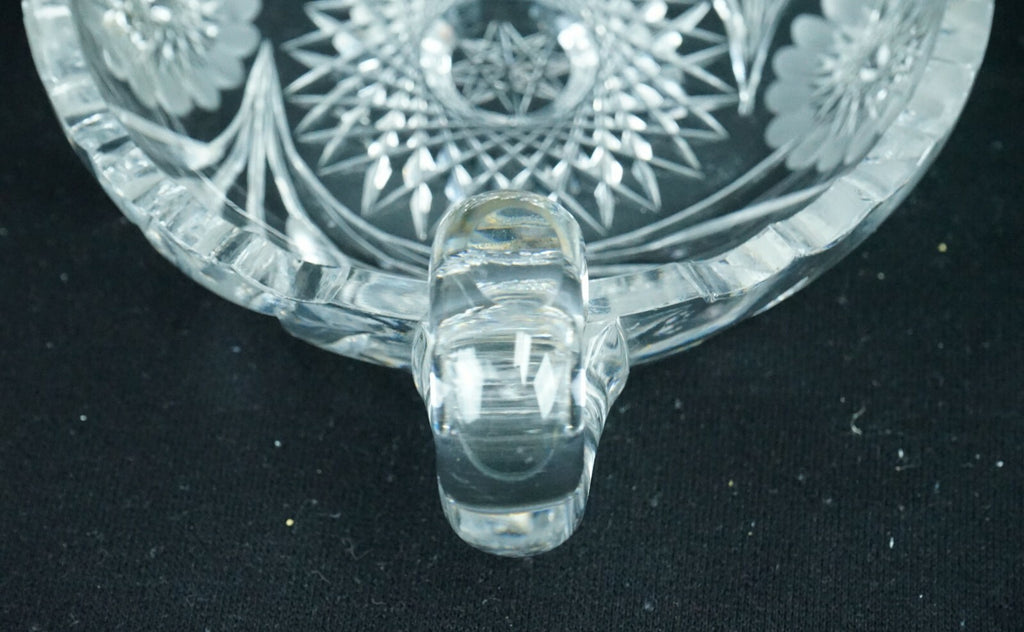 Vintage Nappy Hand Cut Glass Handled Candy Nut Dish Home Decor