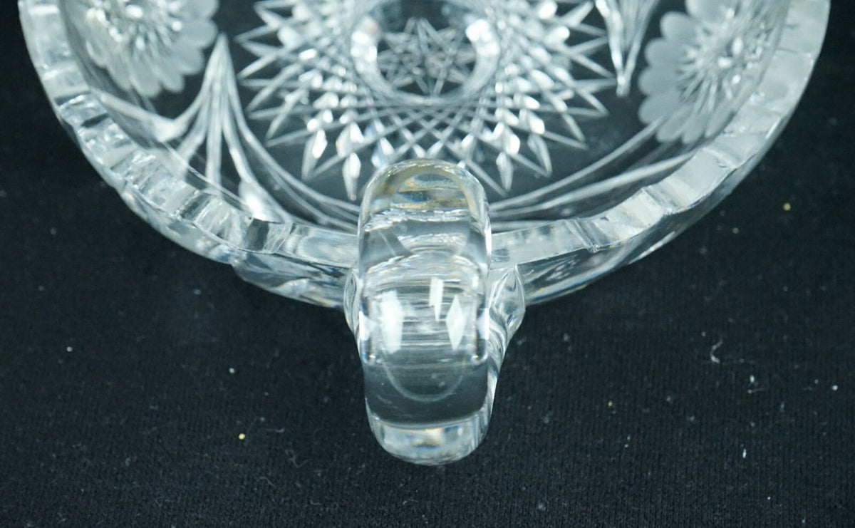 Vintage Nappy Hand Cut Glass Handled Candy Nut Dish Home Decor