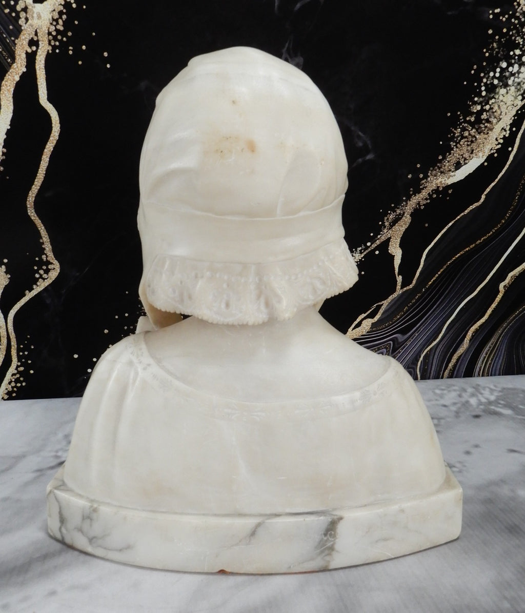 Alabaster Marble Bust Statue Young Woman Signed Stiaccini Florence Italy 10.5"H