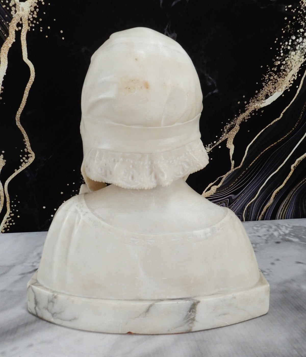 Alabaster Marble Bust Statue Young Woman Signed Stiaccini Florence Italy 10.5"H