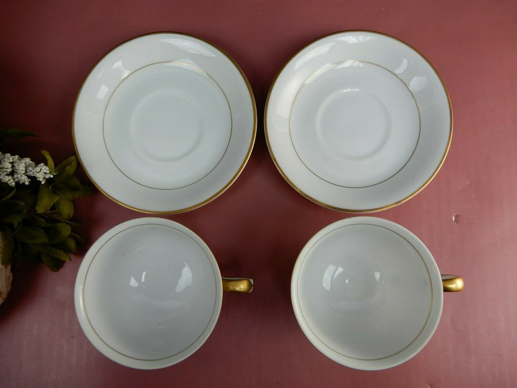 Set Of 4 Shofu China Footed Cup And Saucer W/ Gold Trim