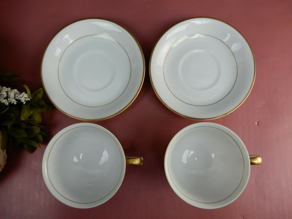 Set Of 4 Shofu China Footed Cup And Saucer W/ Gold Trim