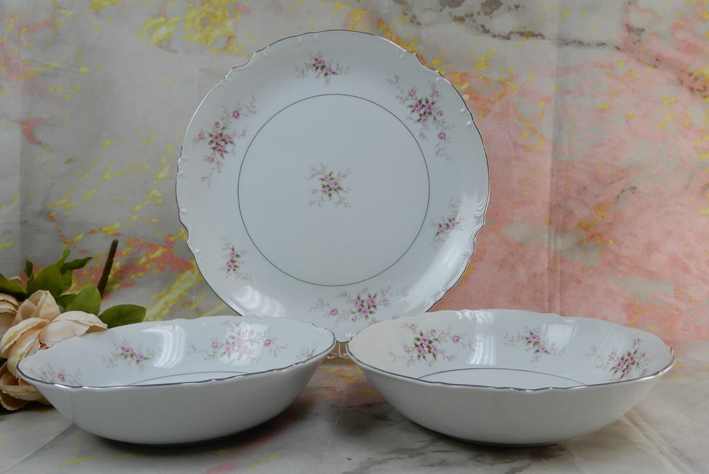 3 Pc Mikasa Fine China "Versalles" Serving Pieces Cake Plate, 2 Vegetable Bowls