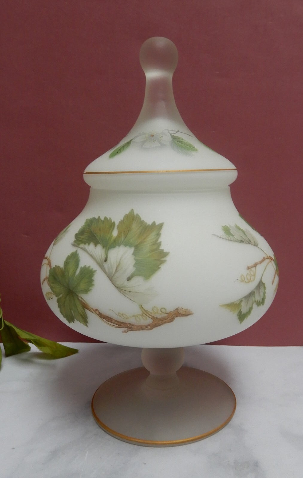 Vintage Norleans Italy Covered Compote Satin Frosted Glass Pedestal Candy Dish
