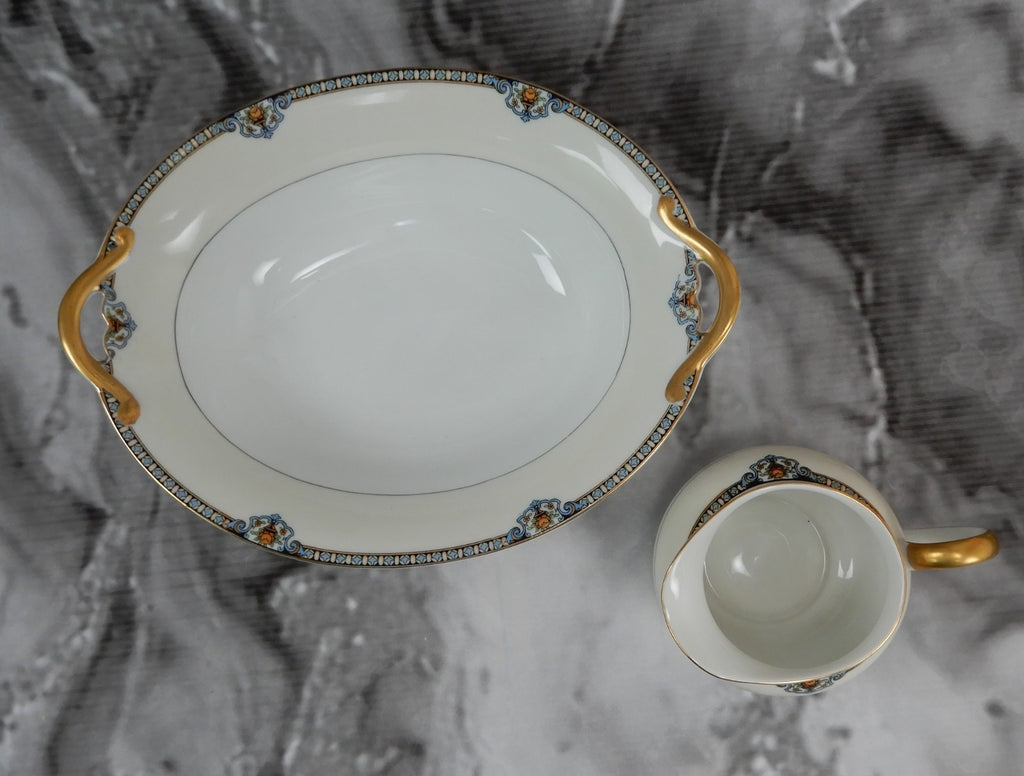 Vintage Morimura Japan Shirley Pattern Oval Bowl and Creamer