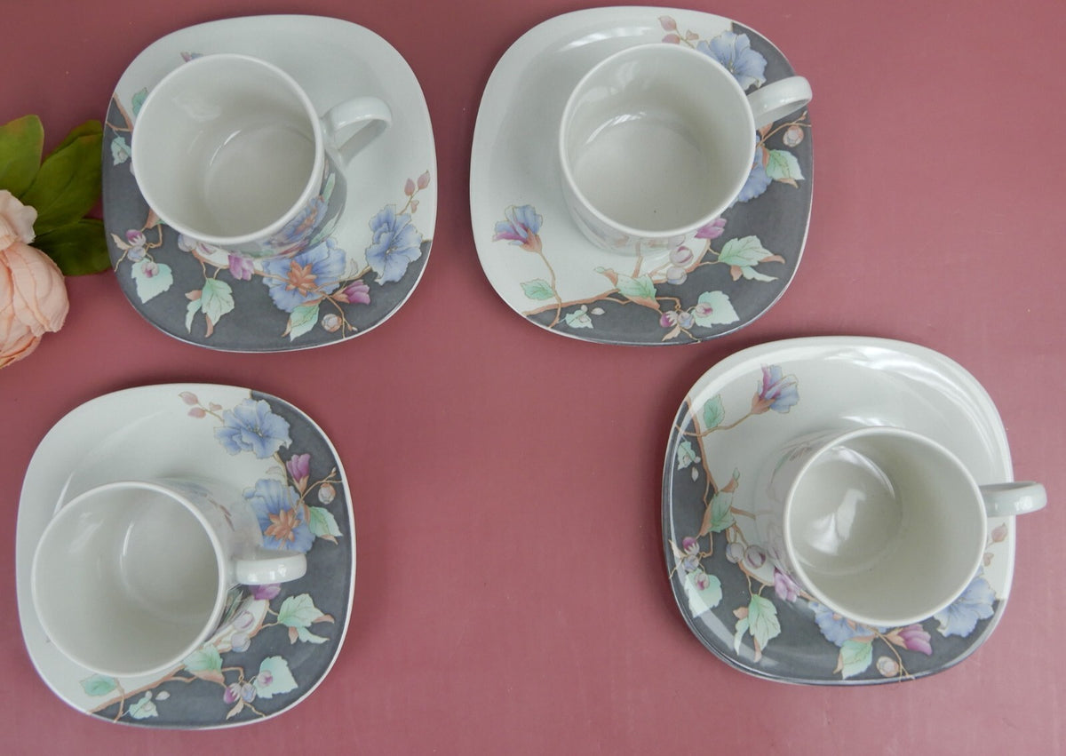 Mikasa Tempo Eighty Floral Eclipse Set of 4 Cups and Saucers