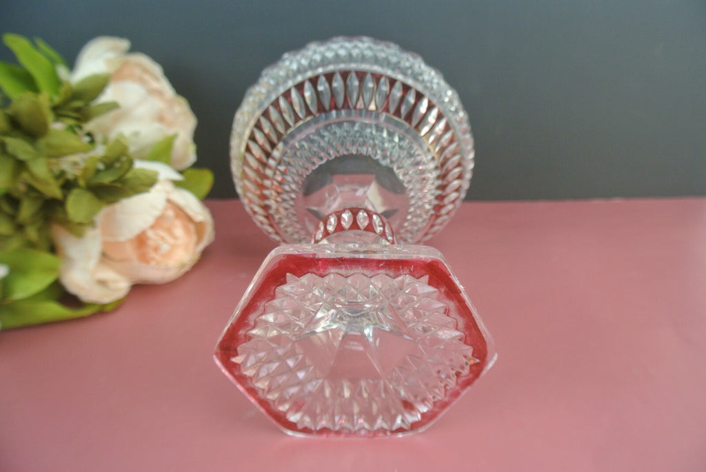 Vintage Diamond Crystal Compote W/ Painted Red Accents