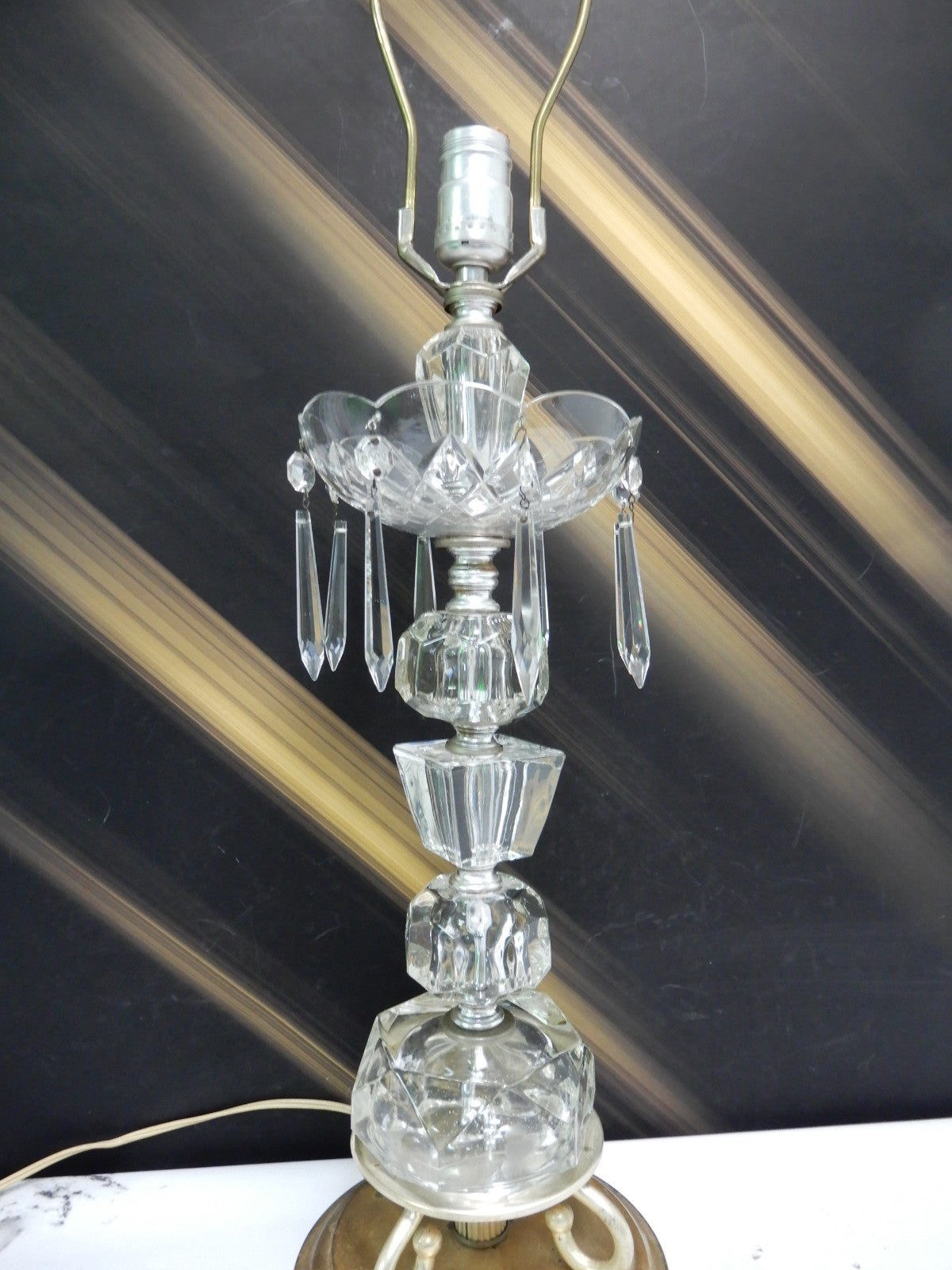 Vintage Lamp Clear Glass with Prisms Boudoir Table Mantle Lamp
