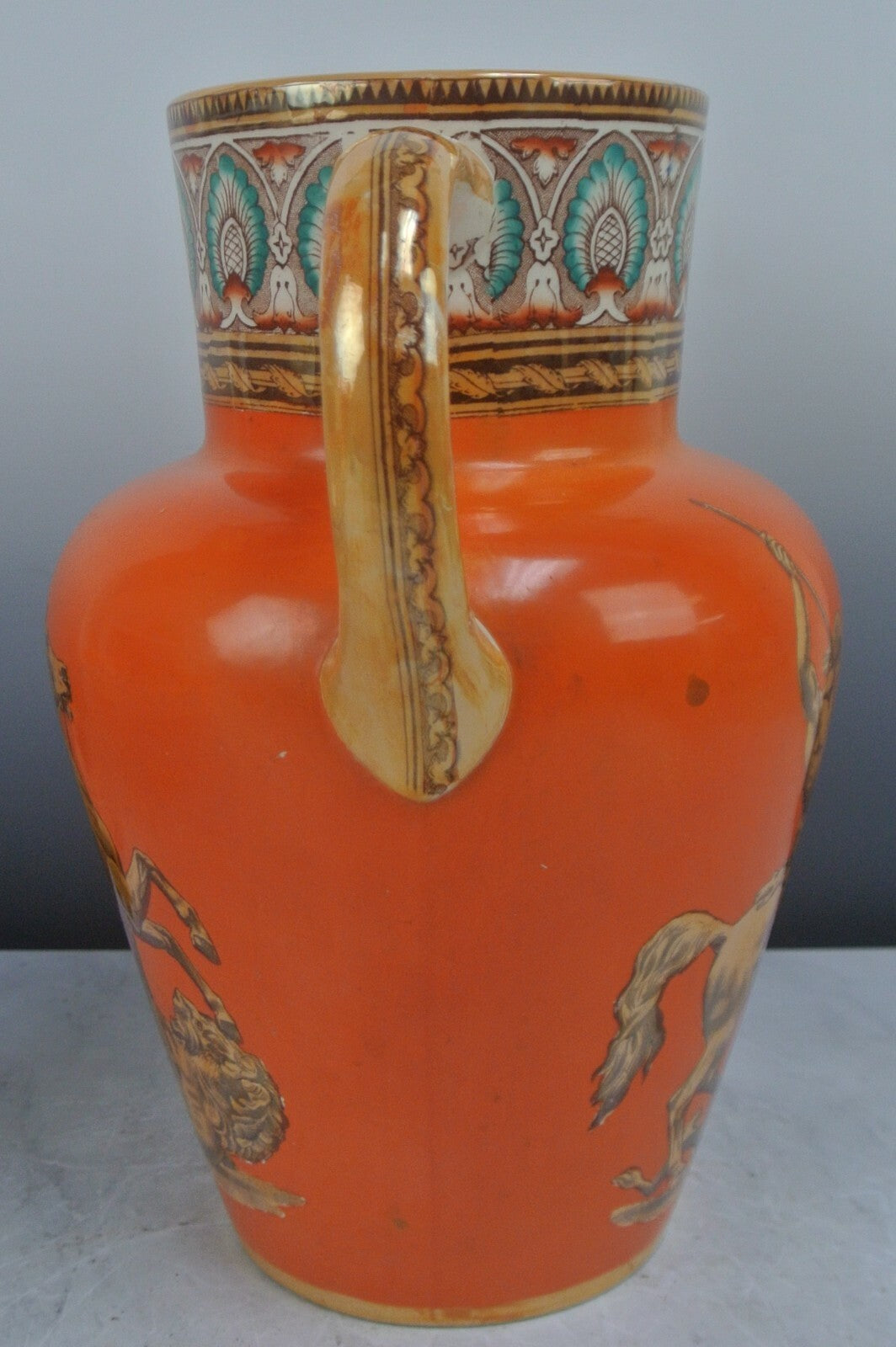 Vintage Furnival Ironstone Pottery Pitcher with Lion Fighter