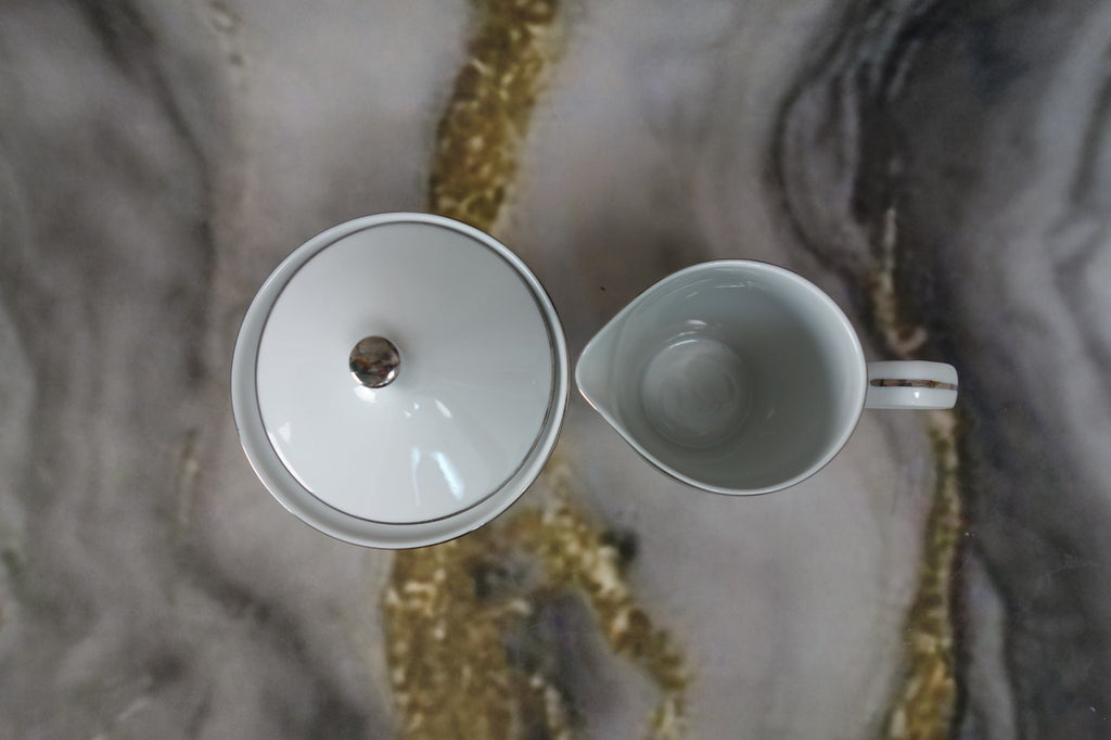 Mikasa Platinum Fascination Pattern Made in Japan Creamer and Sugar Bowl