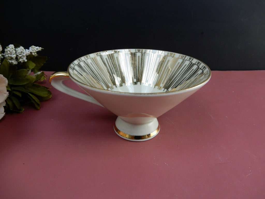 Vintage Beige Tea Set Cup Saucer Dessert Plate Rose Bottom Gold Accent