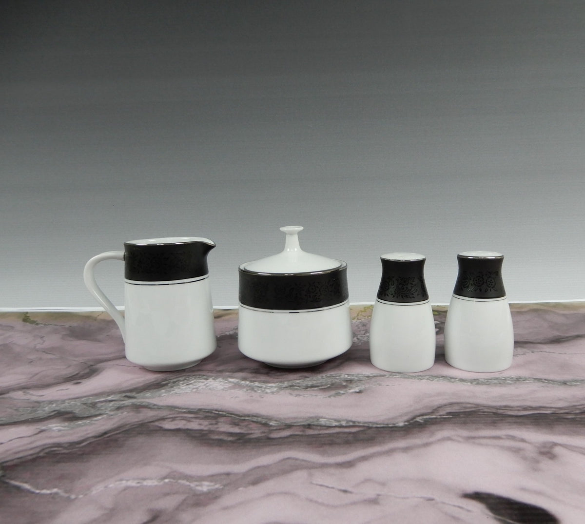 Vintage Set of Noritake "Mirano" 6878-Creamer,Sugar Bowl, Salt & Pepper Shaker