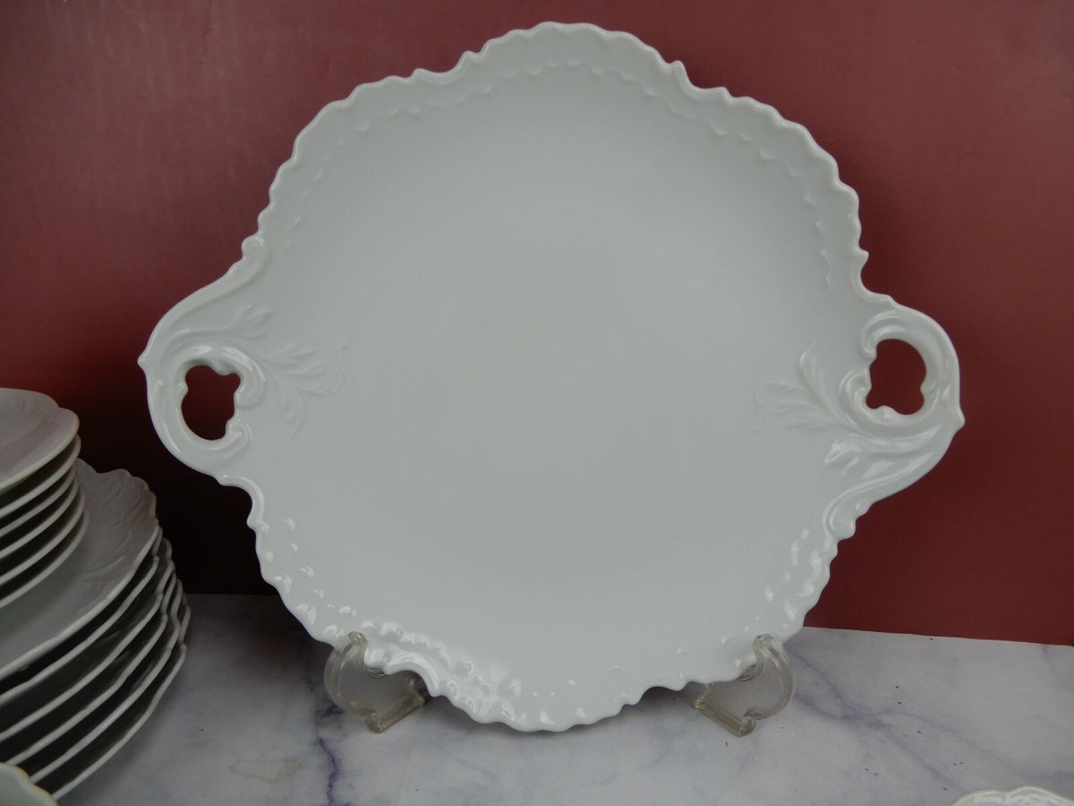 28 Pieces White Ceramic Plates,Saucers, Cups and Handled Plate Cake Unbranded