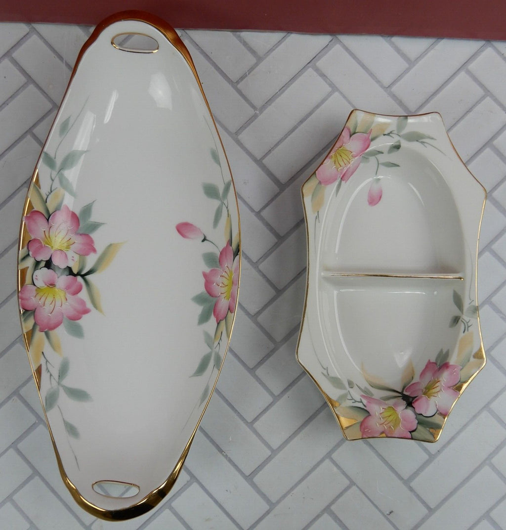 Noritake Azalea China Set Two-Part Divided Relish Dishes and Celery Dish
