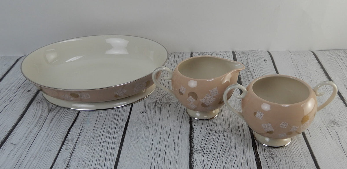 Vintage Flintridge China "New Moon" 3 Piece Creamer,Sugar Bowl and Oval Bowl