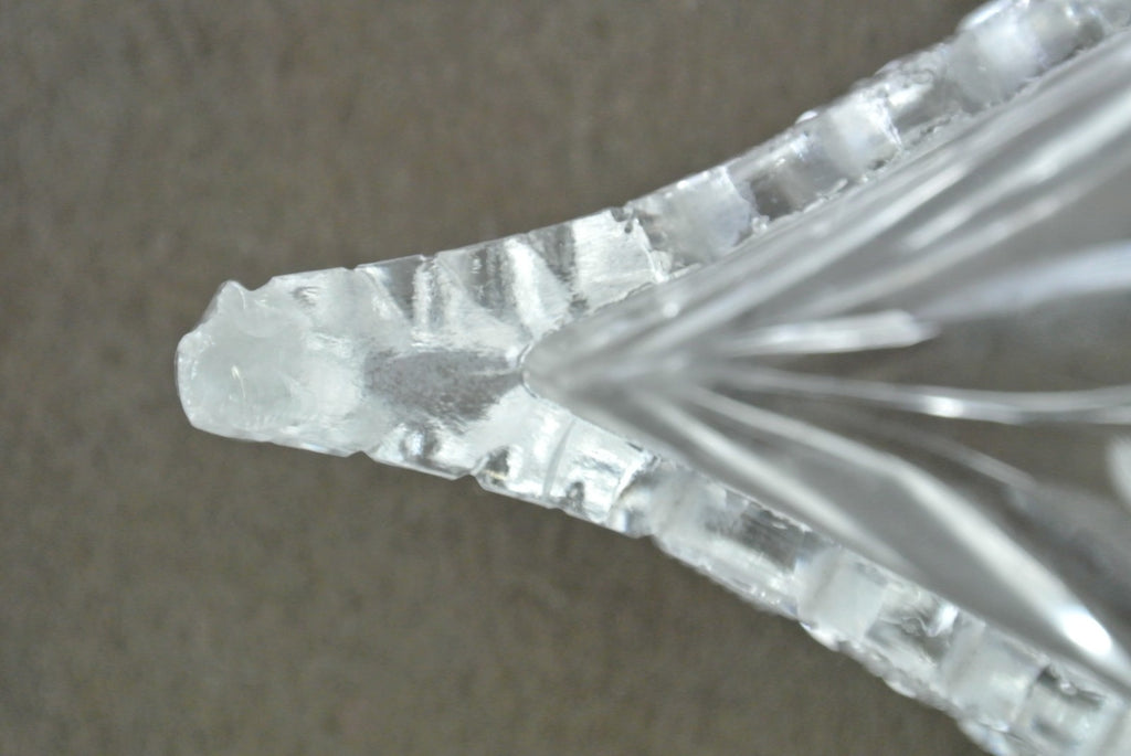 Antique American Cut Glass Boat Shaped Dish Daisy Buttons