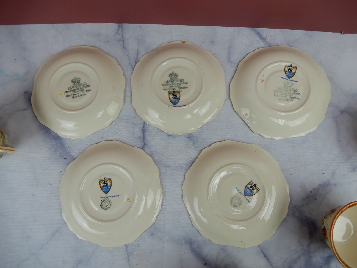 Set of 5 Vintage John Maddock & Sons "Meadow Flowers" Small Cup and Saucers