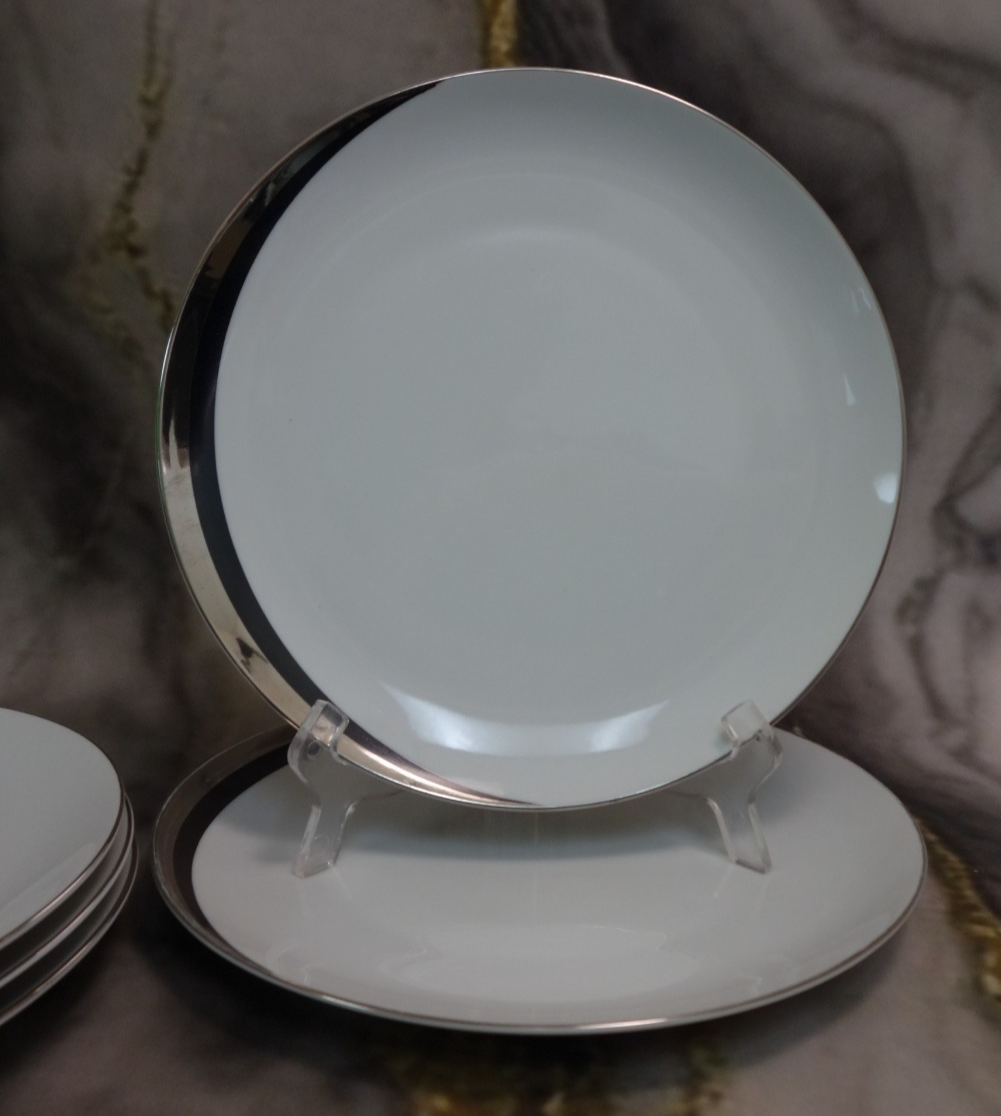 Set of 5 Pc Dinner Plates Mikasa Platinum Fascination Pattern Made in Japan