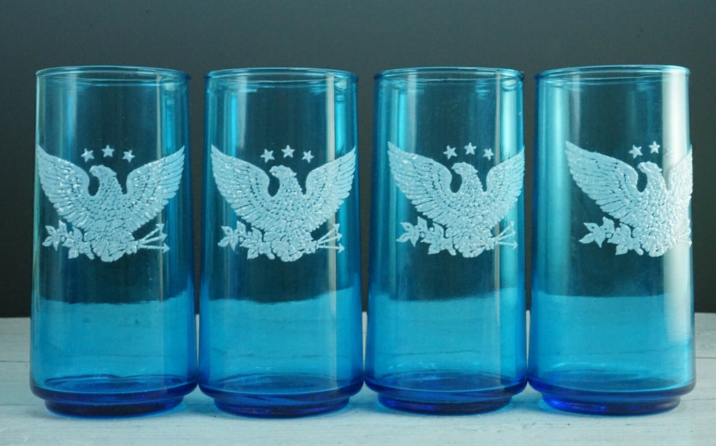 Set of 4 Galaxy Blue with American Eagle Tumblers Decorative Drinking Glasses