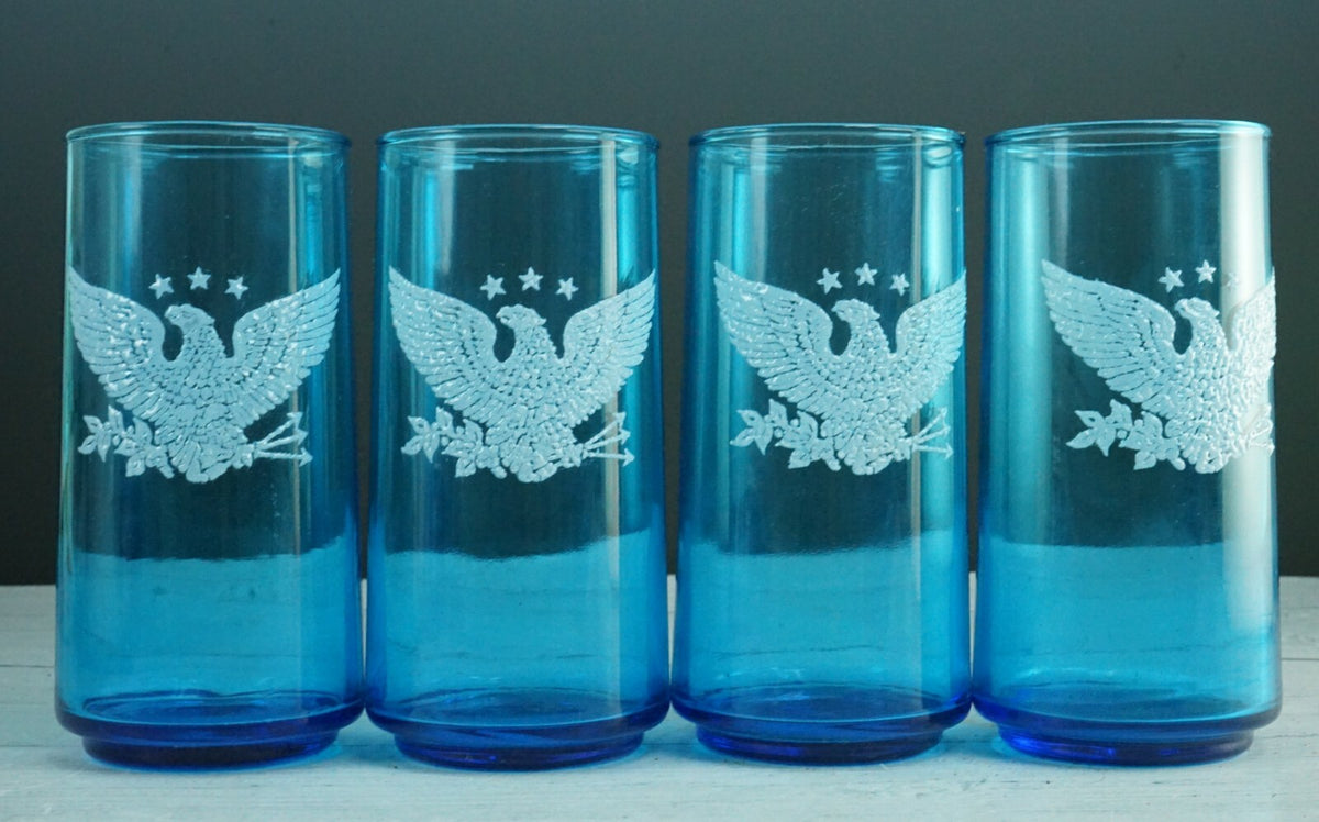 Set of 4 Galaxy Blue with American Eagle Tumblers Decorative Drinking Glasses