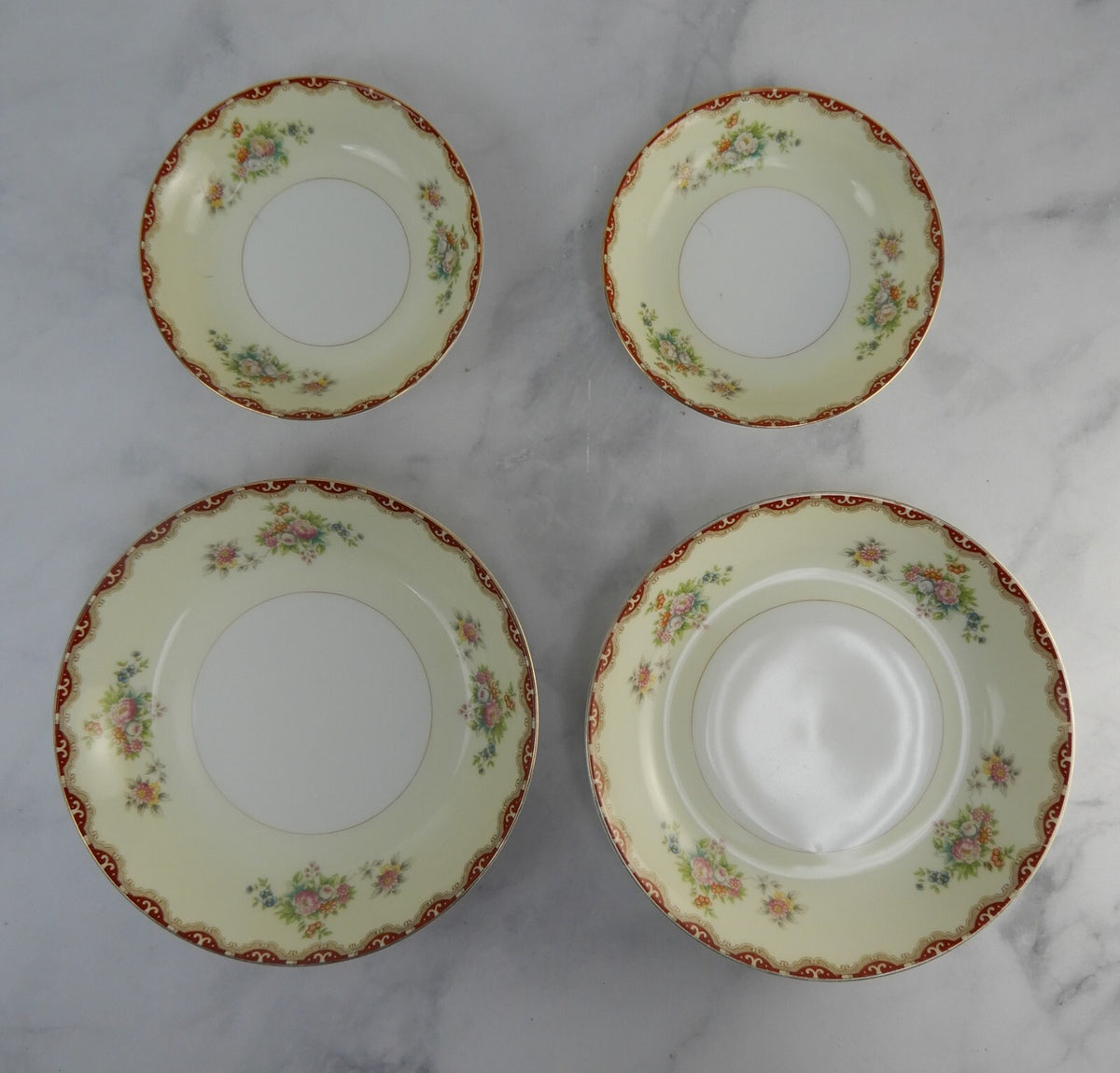Vintage Meito China Floral Japan Two Soup Bowls and Two Fruit Bowls
