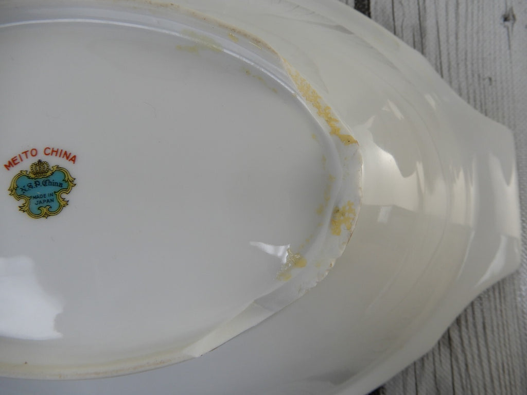 Set of 3 Pc. Meito China Floral Japan Platter,Serving Bowl,Gravy Bowl WITH CHIPS