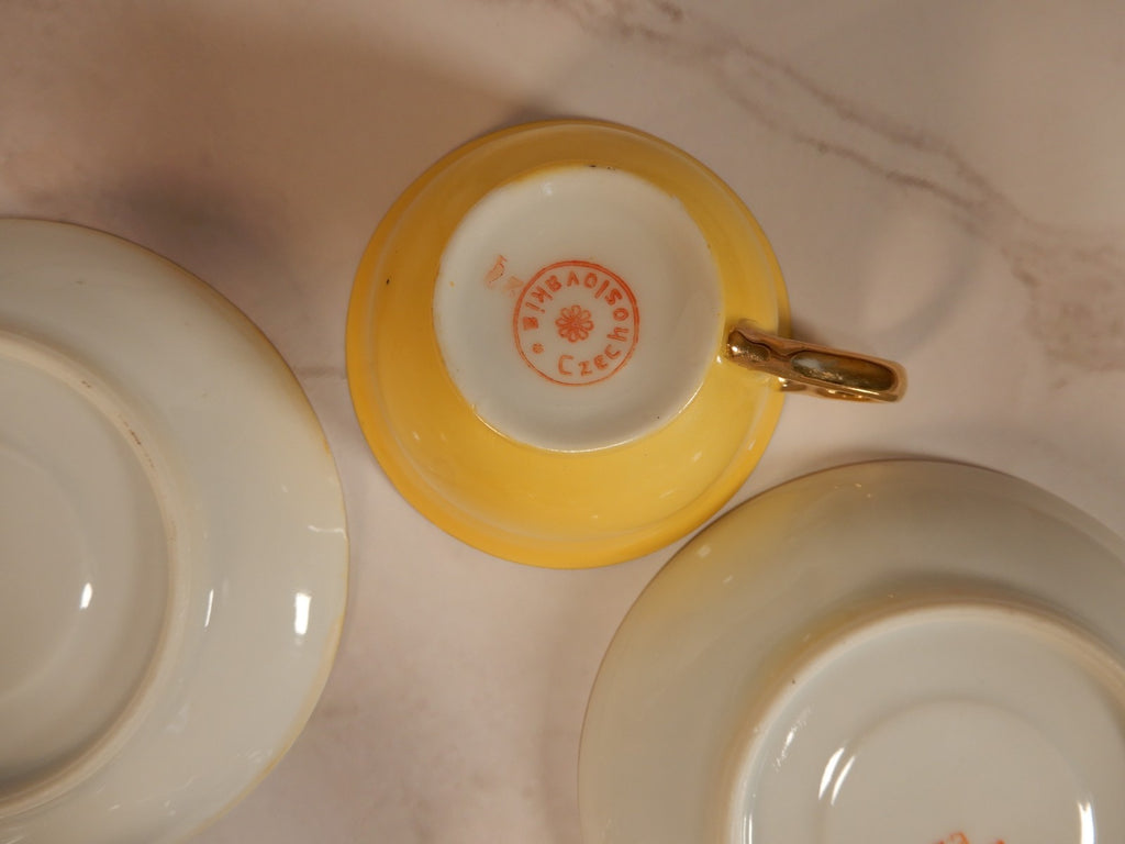 Antique Elbogen Czechoslovakia Set of Five Demitasse Cups and Saucers