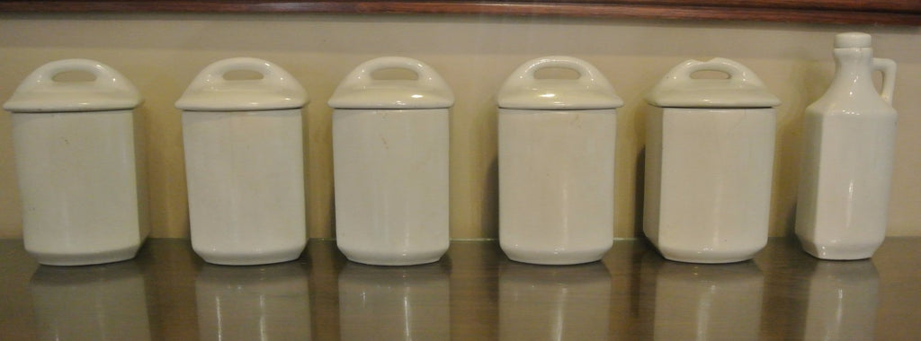 6 Vintage Czech Bohemian Ceramic Yvonne Canister Set with Beautiful Scenery