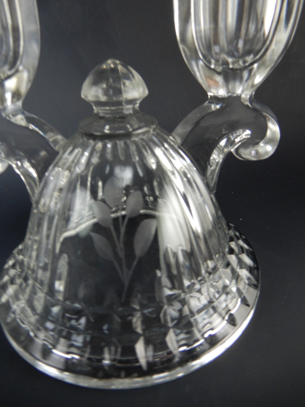Pair of Imperial Glass Ohio Double Light Candle Holders Etched