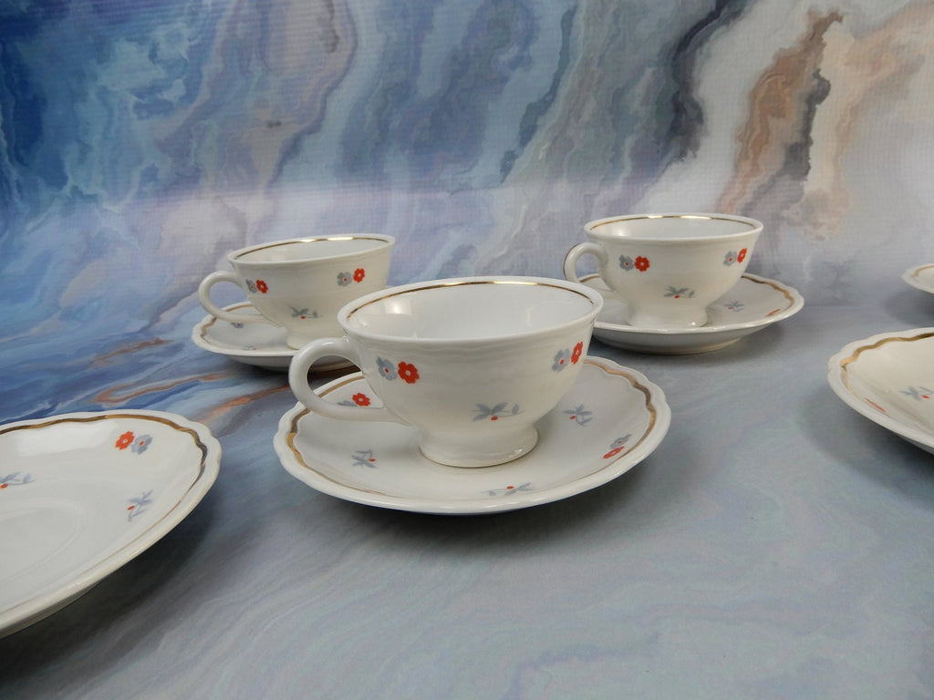 Richard Ginori Demitasse Cups and Saucers Set: Floral Italian Decor