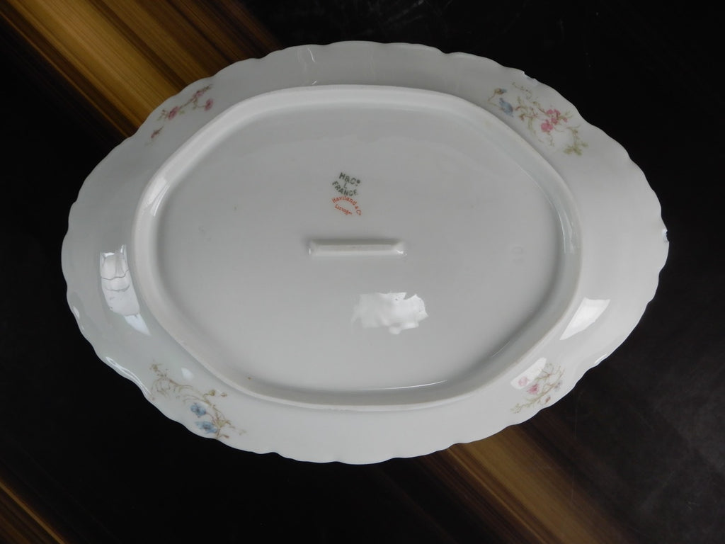 Set of 2 Haviland Limoges Pink and Blue Flowers 11-3/8" Serving Platters Chipped