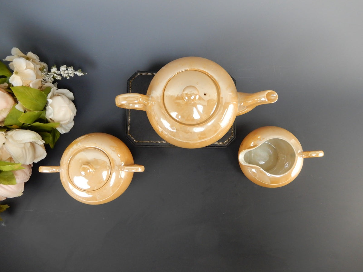 Vintage Japanese Vintage TT Takito Lusterware Tea Pot,Sugar and Creamer
