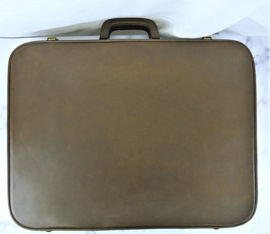 Original 1940s 1950s Vintage Light Brown Leather Luggage Suitcase