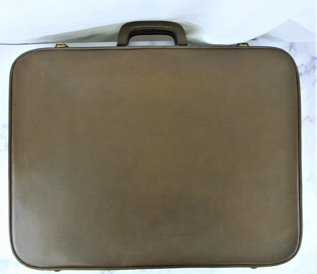 Original 1940s 1950s Vintage Light Brown Leather Luggage Suitcase
