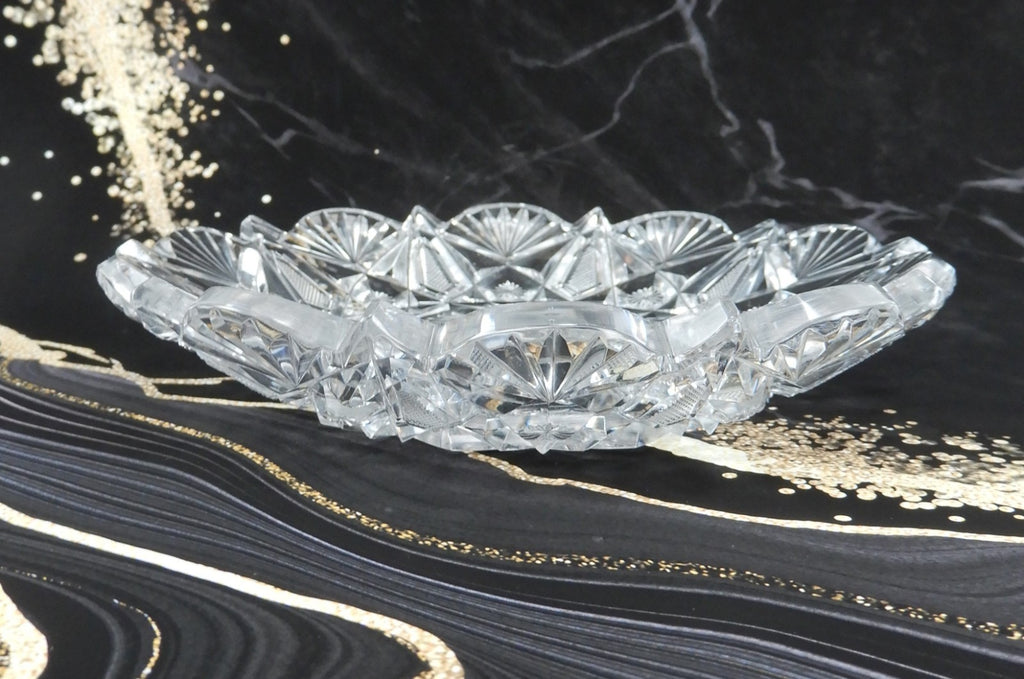 American Brilliant Period ABP Heavy Crystal Cut Glass Hobstar 7" Dish