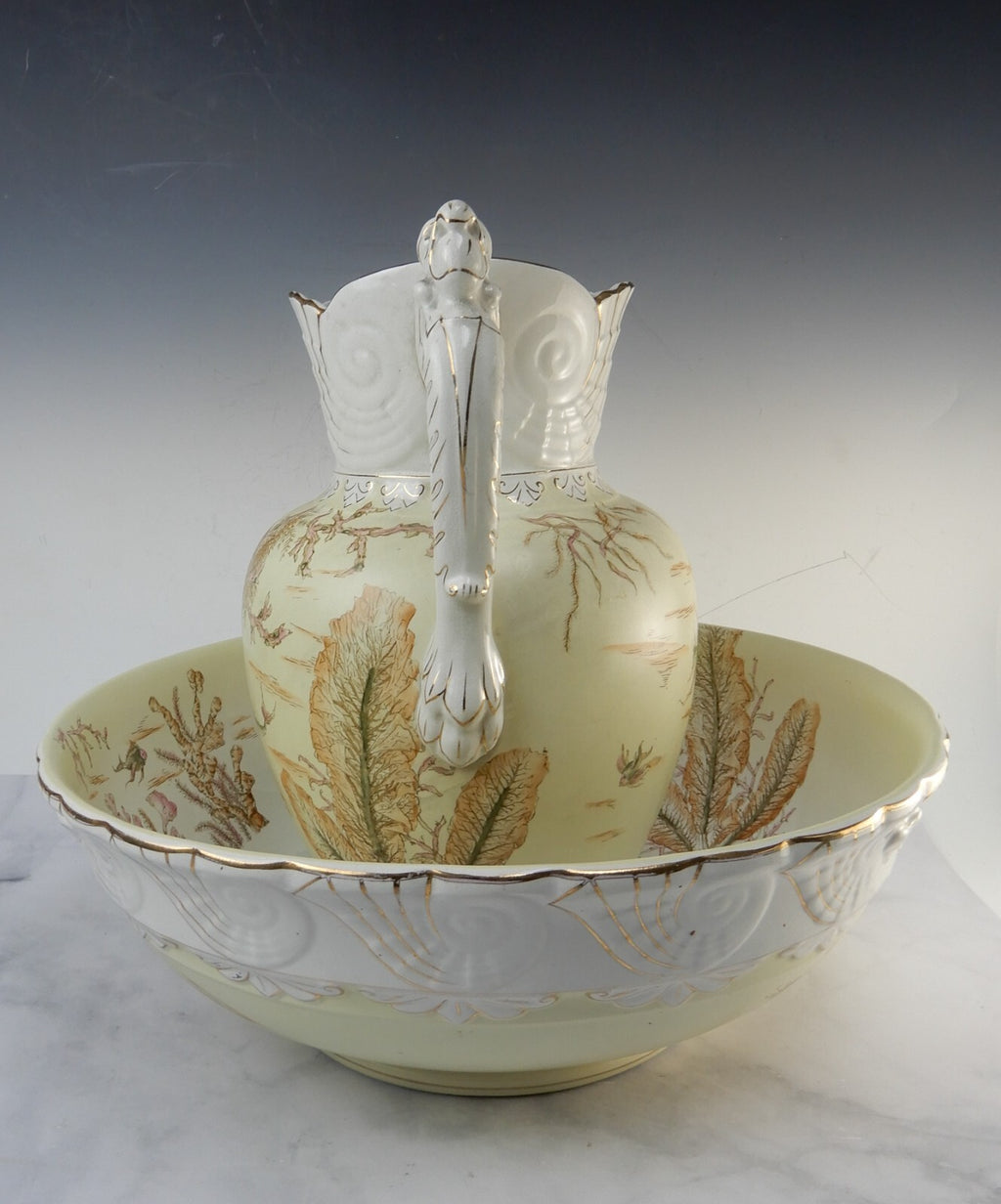 Antique Alba China Bona Fama Melior Ironstone Pottery Wash Bowl and Pitcher Set