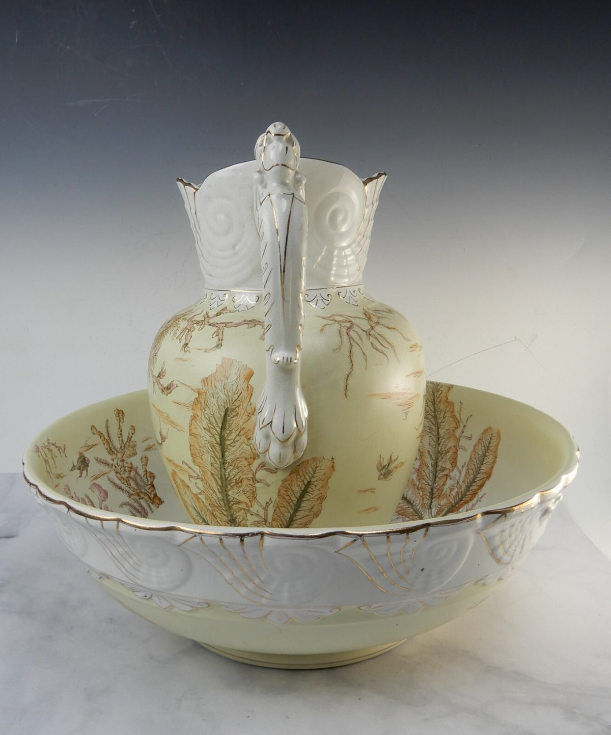 Antique Alba China Bona Fama Melior Ironstone Pottery Wash Bowl and Pitcher Set