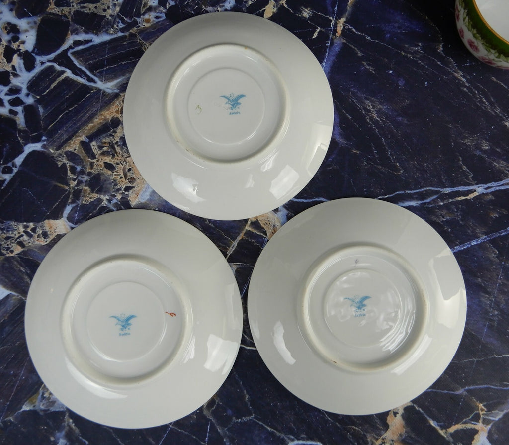 Set of 3 Cups and Saucers with Flowers Made in Austria (Eagle Flying Mark)
