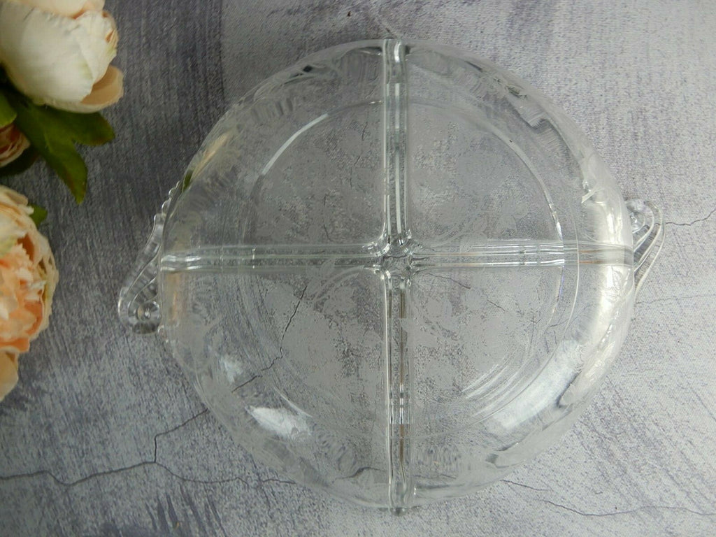 Vintage Heisey Rose Patten 4 Compartment Relish Dish Tray