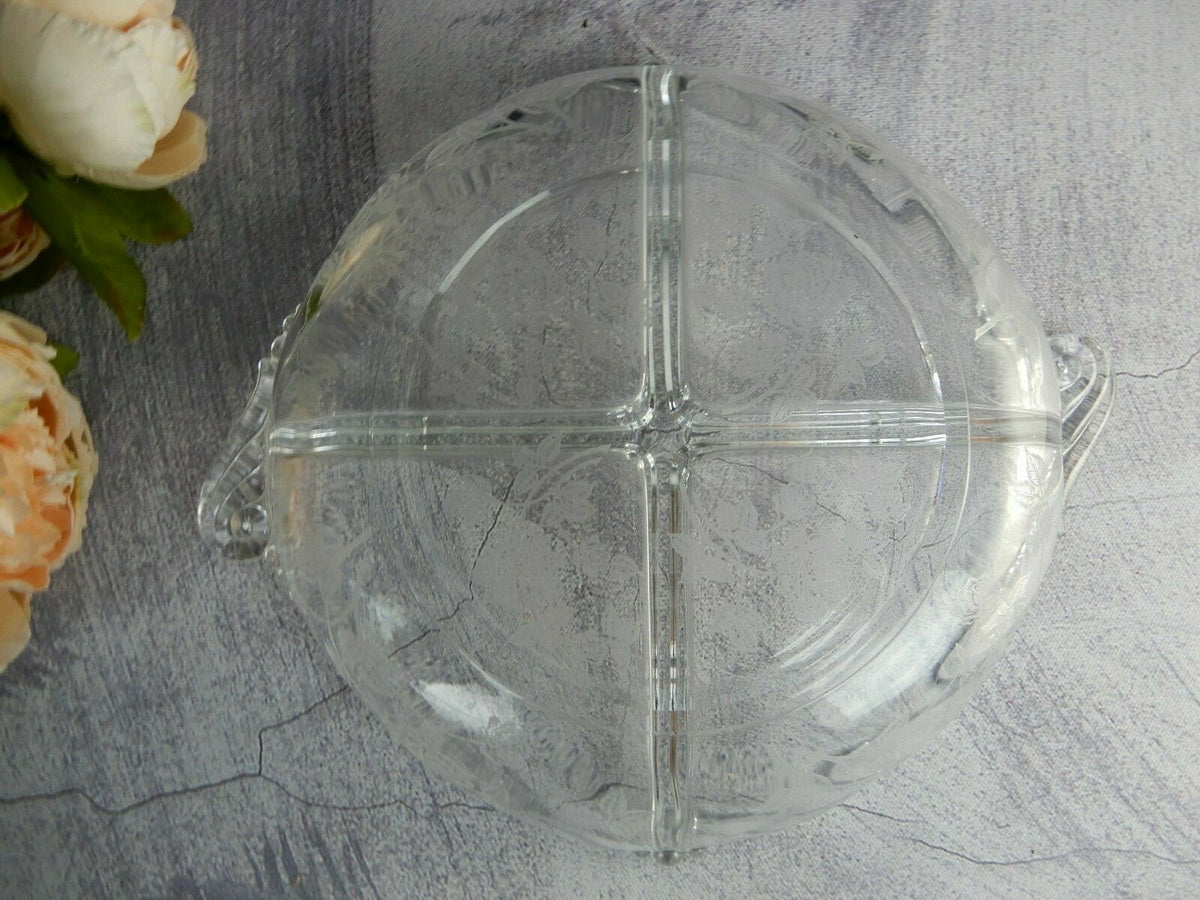 Vintage Heisey Rose Patten 4 Compartment Relish Dish Tray