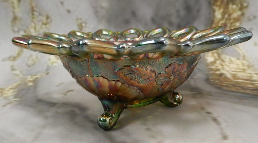 Beautiful Northwood Carnival Glass Wild Rose Open Edged Bowl