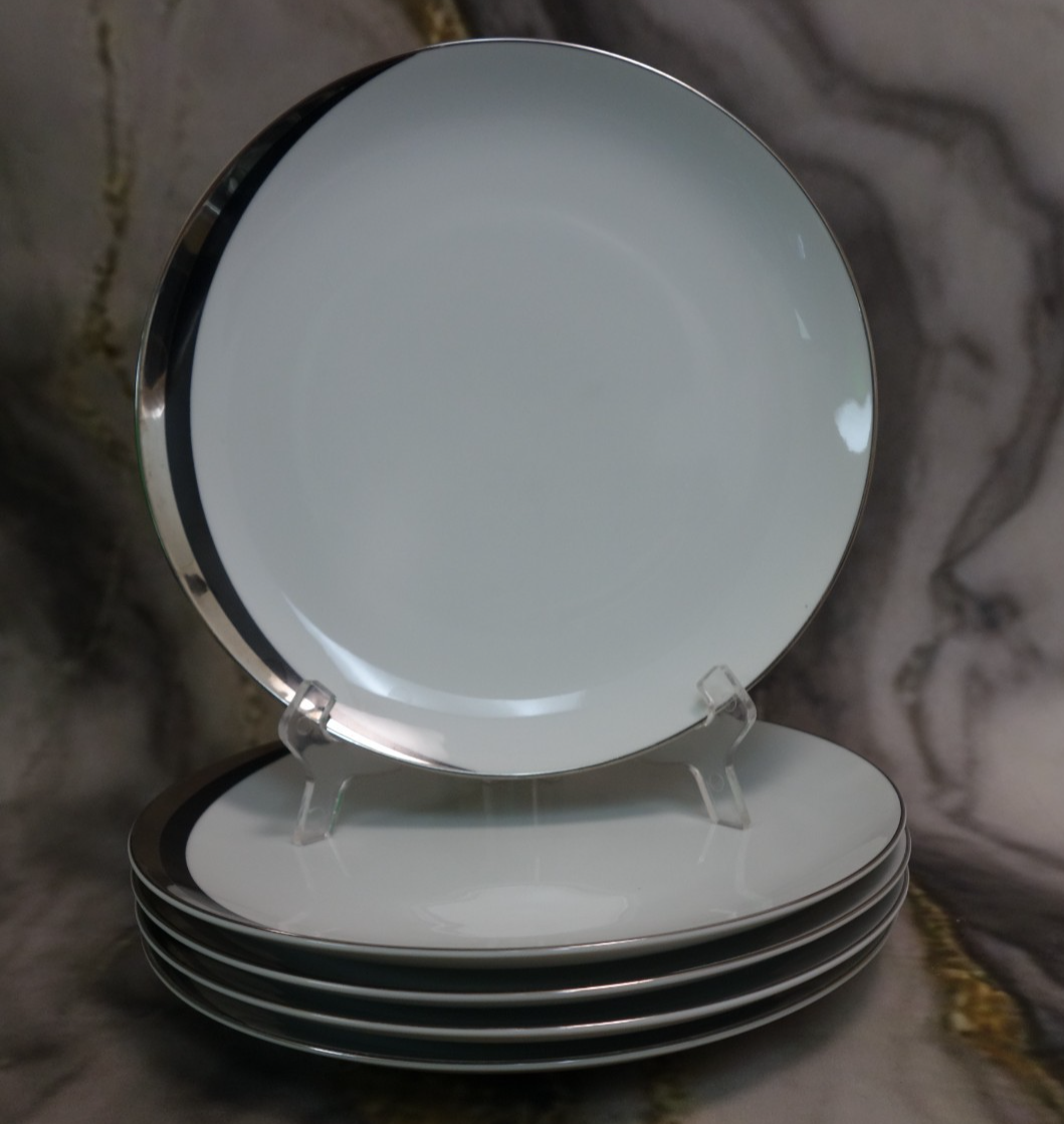 Set of 5 Pc Dinner Plates Mikasa Platinum Fascination Pattern Made in Japan