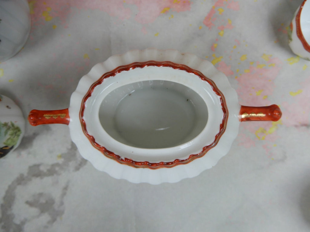 Vintage Children's Pot,Sugar Bowl,Creamer,5 Cups and Saucers w/ Geishas Red Mark