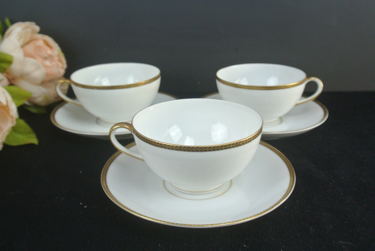 Vtg Edelstein Bavaria Teacup And Saucer Gold And Black Trim Set Of 3