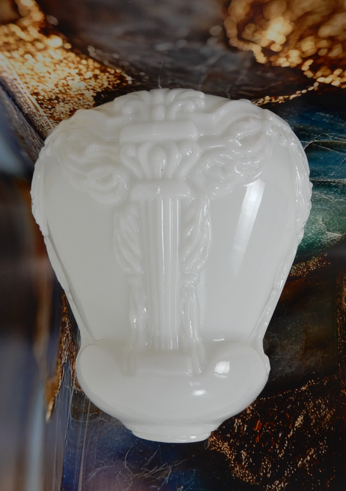 Vintage Milk Glass Victorian Double Hole Glass Ceiling Pendant Lamp Shade